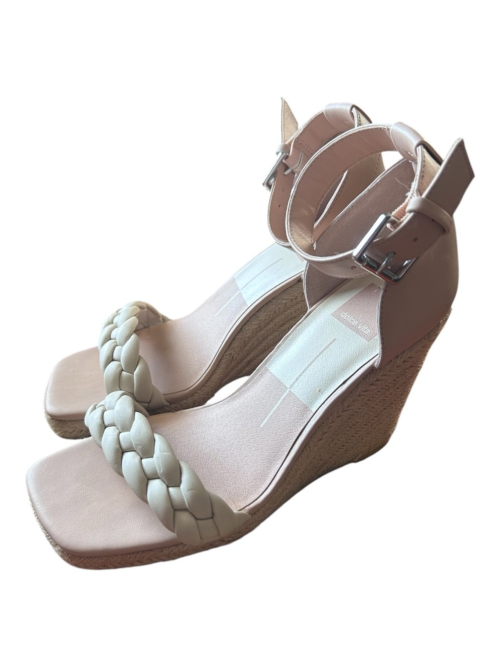 Dolce Vita Nilton Woven Strap Ankle-Wrap Wedge Sandals in Blush Sz 8.5